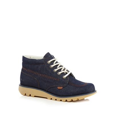 Kickers Navy denim lace up ankle boots